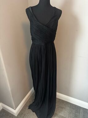 J. Crew Black Pleated V-Neck Maxi Dress